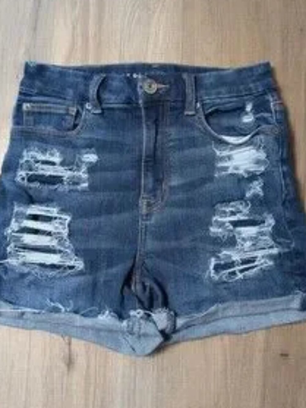 American Eagle Curvy Hi Rise Shortie Size 2 Blue Denim Distressed Stretch